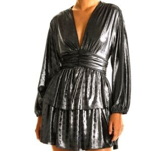 Zara Ruffled Metallic Silver Mini Dress